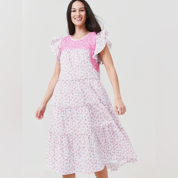 NWOT J. Marie Women’s Rosalee Midi Dress in Pink Floral, Size Medium - Picture 1 of 7